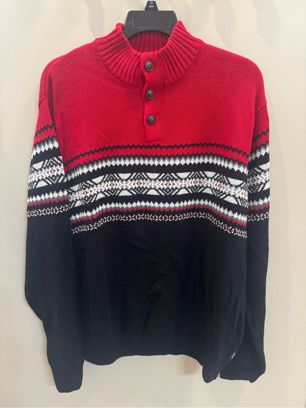 NWT Chaps Red and Black Fair Isle Button-Neck Sweater Men’s
